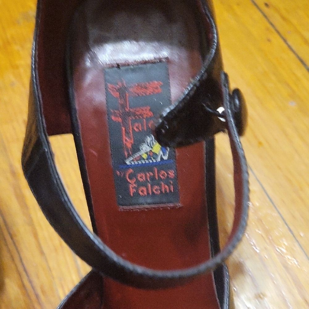 Carlos Falchi Black Leather Pointed Toe High Heels Shoes Size 7 1/2 B - Picture 2 of 16